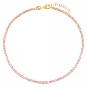 Thin Pink CZ Colored Tennis Anklet