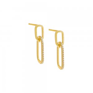 Double Pave Paperclip Drop Stud Earring