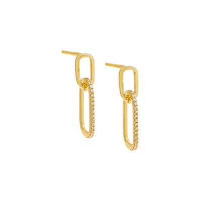 Double Pave Paperclip Drop Stud Earring