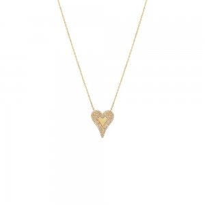 Elongated Diamond Pave \/ Solid Heart Necklace 14K