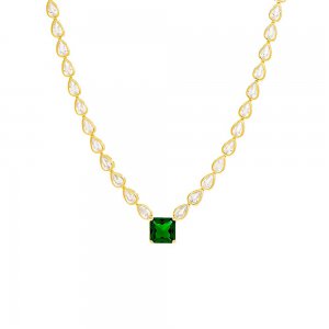 Square Emerald X Teardrop Bezel Tennis Necklace