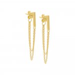 Solid Bar Front Back Multi Chain Stud Earring