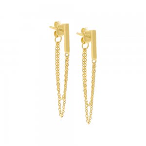 Solid Bar Front Back Multi Chain Stud Earring