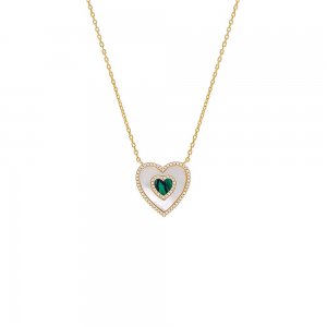 Double Colored Stone Heart Necklace