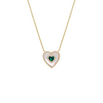 Double Colored Stone Heart Necklace