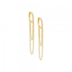 Pave Long Chain Huggie Earring