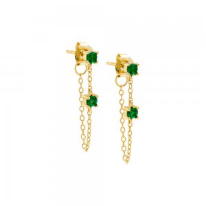 Colored Double Solitaire Chain Stud Earring