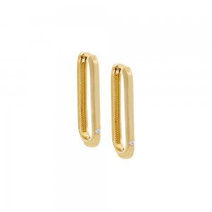 Single Diamond Oval Huggie Earring 14K