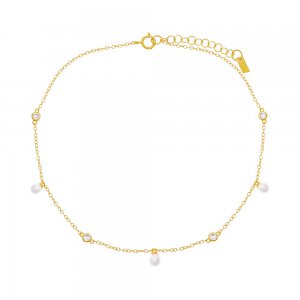 CZ Bezel X Dangling Pearl Anklet