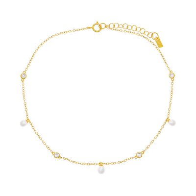 CZ Bezel X Dangling Pearl Anklet