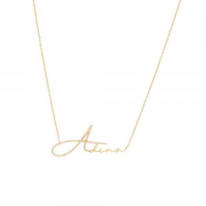 Solid X Pave Script Name Necklace