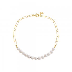 Chunky Pearl X Paperclip Chain Anklet