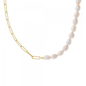 Pearl X Paperclip Chain Necklace