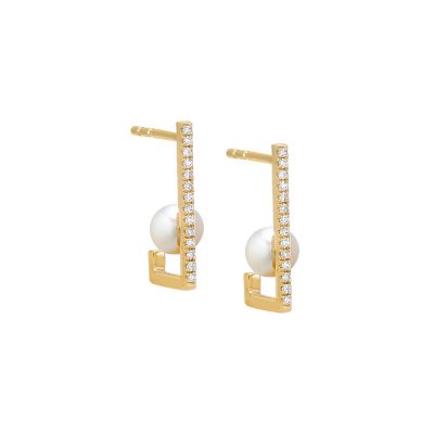 Diamond Pave \u0026 Pearl Open Hoop Stud Earring 14K