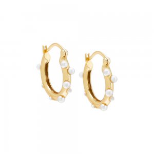 Thin Scattered Pearl Hoop Earring