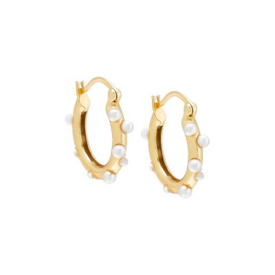 Thin Scattered Pearl Hoop Earring