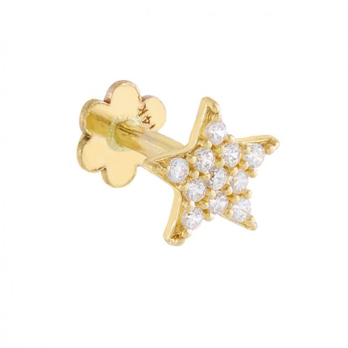 Pave Star Threaded Stud Earring 14K