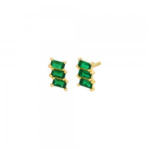 Colored Mini Triple Baguette Stud Earring