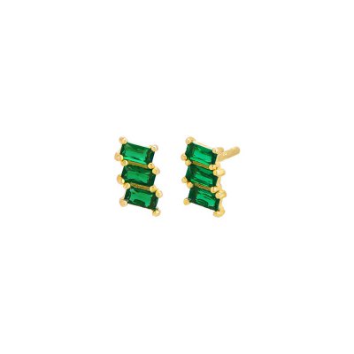 Colored Mini Triple Baguette Stud Earring