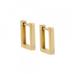 Single Diamond Square Huggie Earring 14K