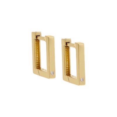 Single Diamond Square Huggie Earring 14K