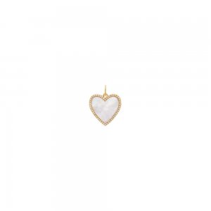 Diamond Mother Of Pearl Heart Necklace Charm 14K