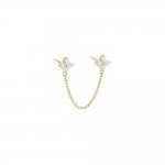 Colored CZ Double Flower Chain Stud Earring