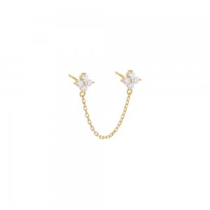 Colored CZ Double Flower Chain Stud Earring