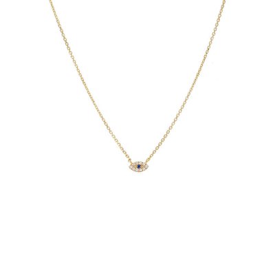 Petite Diamond X Sapphire Evil Eye Necklace 14K