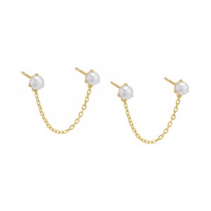 Double Pearl Chain Stud Earring