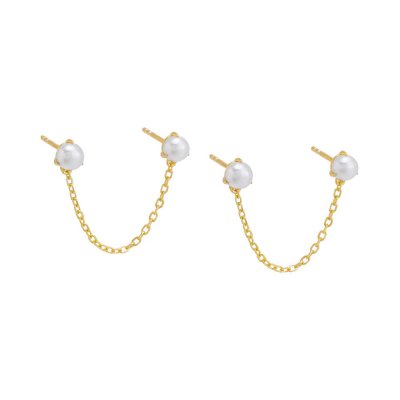 Double Pearl Chain Stud Earring