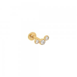 Bezel Diamond Trio Threaded Stud Earring 14K