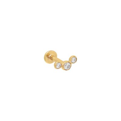 Bezel Diamond Trio Threaded Stud Earring 14K