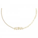 Colored Pave Block Nameplate Tennis\/Chain Choker