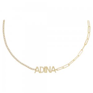 Colored Pave Block Nameplate Tennis\/Chain Choker