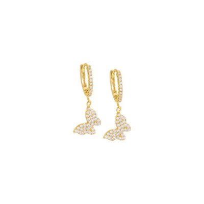 Pave Dangling Butterfly Huggie Earring