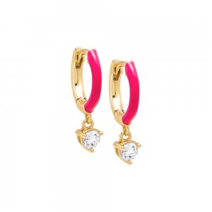 Dangling CZ Colored Enamel Huggie Earring