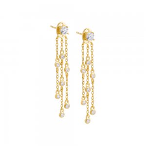 Colored Multi Strand Bezel Station Drop Stud Earring