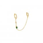 Colored Stone Double Chain Huggie Earring