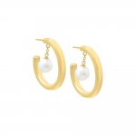 CZ Dangling Pearl Hollow Hoop Earring