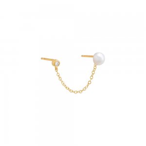 Pearl X Colored CZ Chain Stud Earring