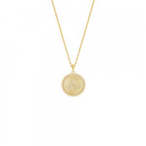 Pave Initial Fluted Medallion Necklace