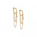 Diamond Double Bezel Drop Chain Huggie Earring 14K