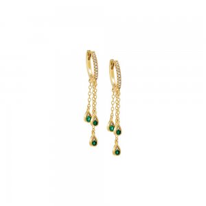 Emerald Green Teardrop Chain Drop Huggie Earring