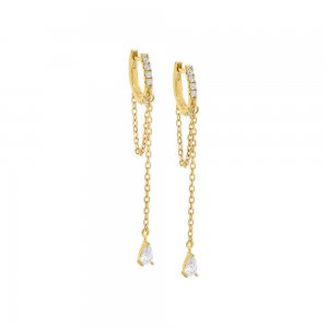 Colored Dangling Marquise Drop Chain Huggie Earring