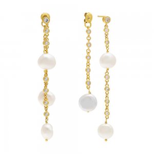 Pearl X CZ Front Back Drop Earring