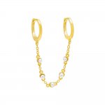 Tiny Double Pearl Chain Huggie Earring