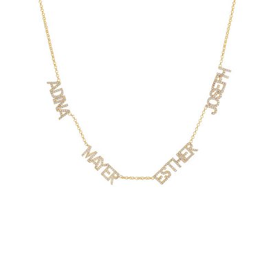 Multi Pave Block Nameplate Chain Necklace