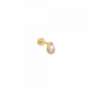 Topaz Teardrop Threaded Stud Earring 14K