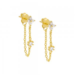 Double CZ Front Back Chain Stud Earring